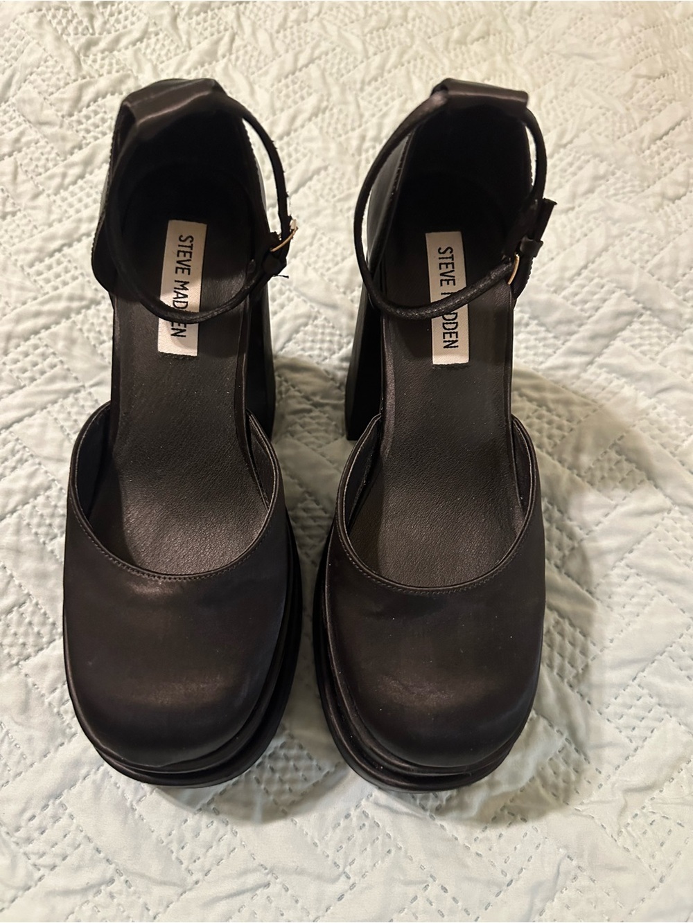 Steve Madden Black Platform Ankle-Strap Heels